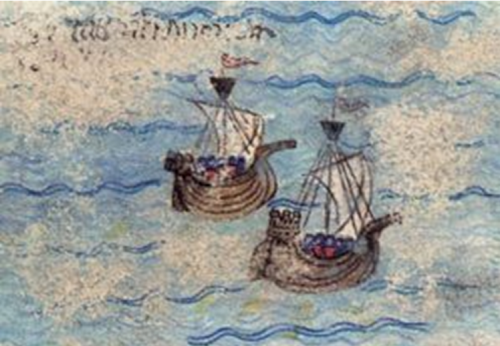 Navios templários, possivelmente portugueses. Gravura francesa do século XIV.